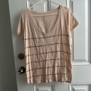 New York & Company Light Pink Sequin Stripe Tee